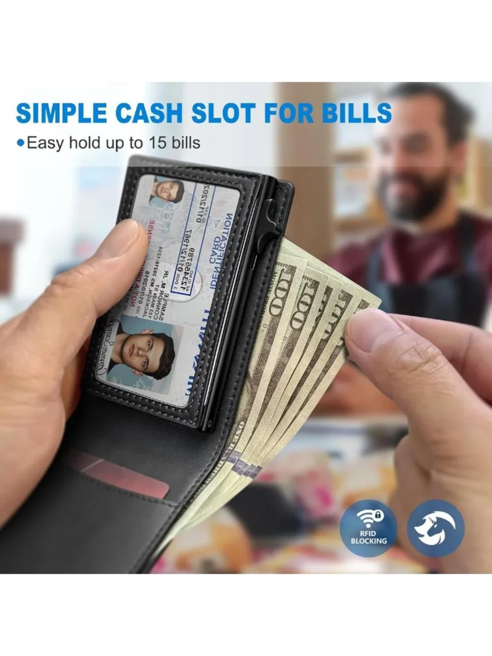 Slim RFID Blocking Wallet for Men, Minimalist Bifold with 9 Card Slots & ID
